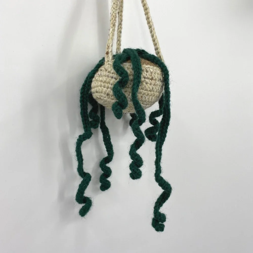 Handmade Crochet Hanging Plant with Faux Succulent Boho Green‎ Decor